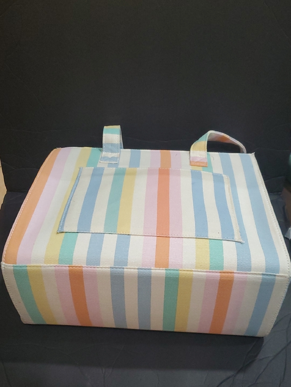 Betsey Johnson LBEMME cotton candy pastel stripe colorful structured woven tote - Picture 7 of 11